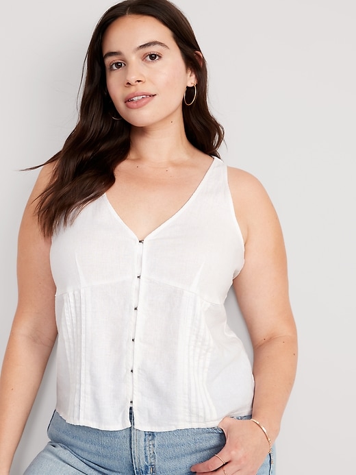 Image number 5 showing, Fitted Sleeveless Linen-Blend V-Neck Top