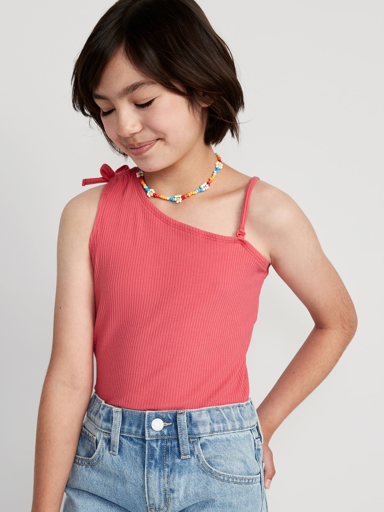 Old Navy Rib-Knit One-Shoulder Tank Top for Girls pink. 1