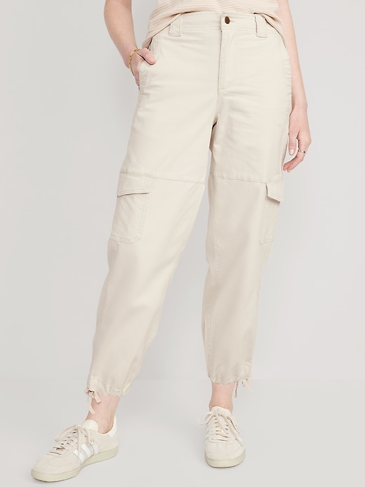 Image number 1 showing, High-Waisted Barrel-Leg Cargo Ankle Pants