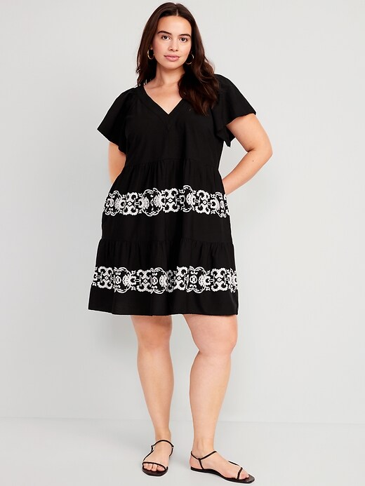 old navy embroidered mini swing dress Split-Neck Mini Swing Dress