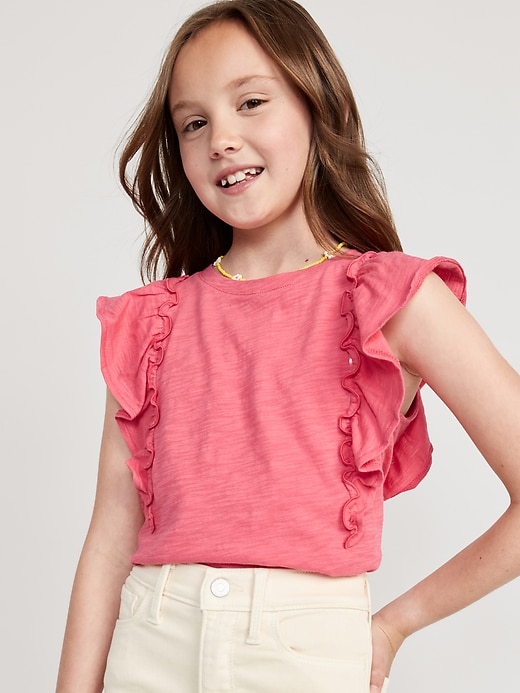 View large product image 1 of 3. Slub-Knit Ruffle-Sleeve Top for Girls