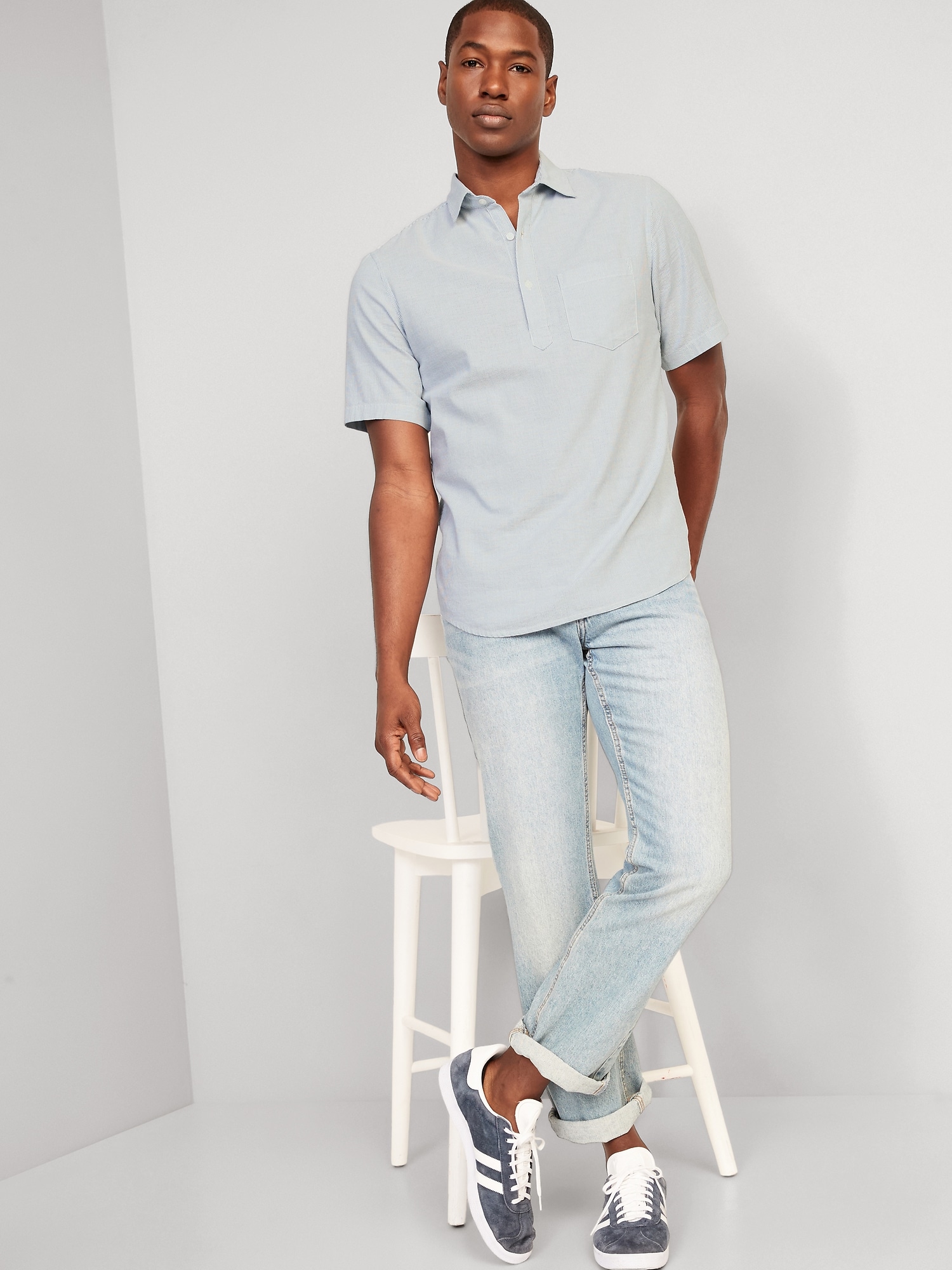 Everyday Built-In Flex Henley Oxford Shirt | Old Navy