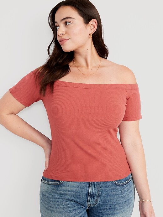Image number 5 showing, Fitted Off-The-Shoulder T-Shirt