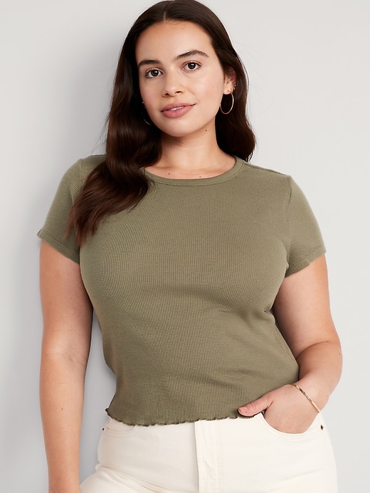 Image number 5 showing, Lettuce-Edge Thermal-Knit Crop T-Shirt