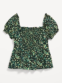 View large product image 3 of 3. Printed Short Puff-Sleeve Smocked Top for Girls