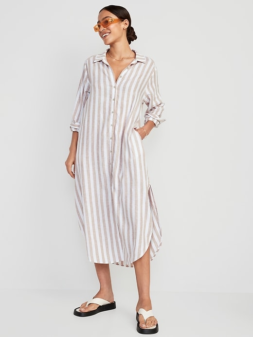 Long-Sleeve Linen-Blend Shirt Dress for Women | Old Navy
