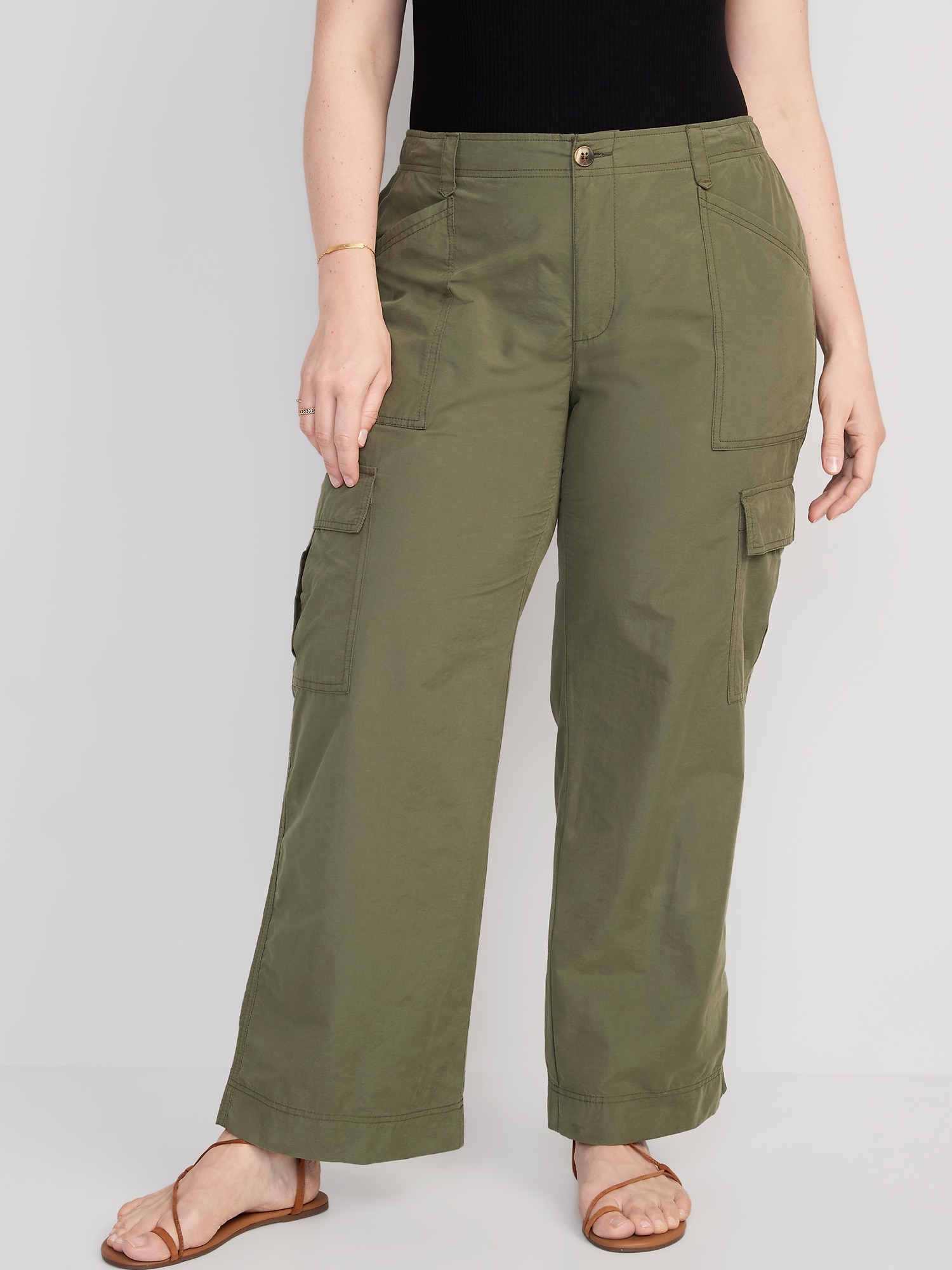 Semi High waist Wide Leg Cargo Pants 6 pocket With Belt For Women