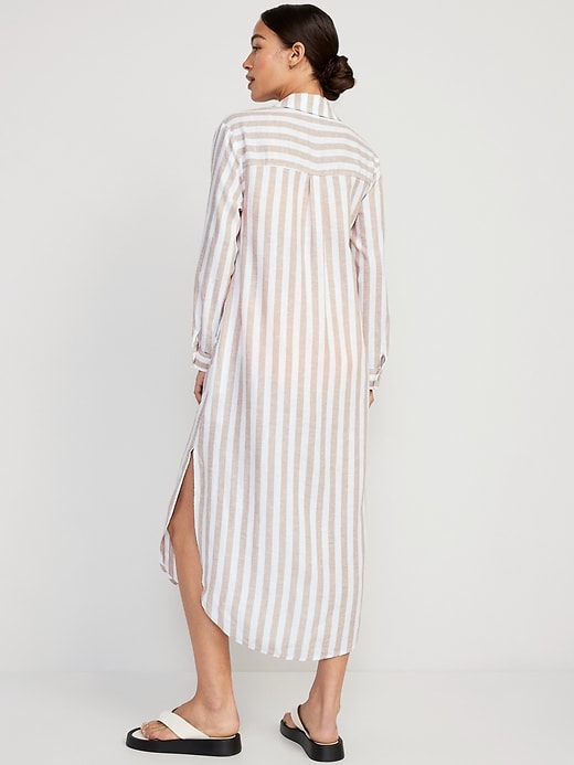 Image number 2 showing, Long-Sleeve Linen-Blend Shirt Dress