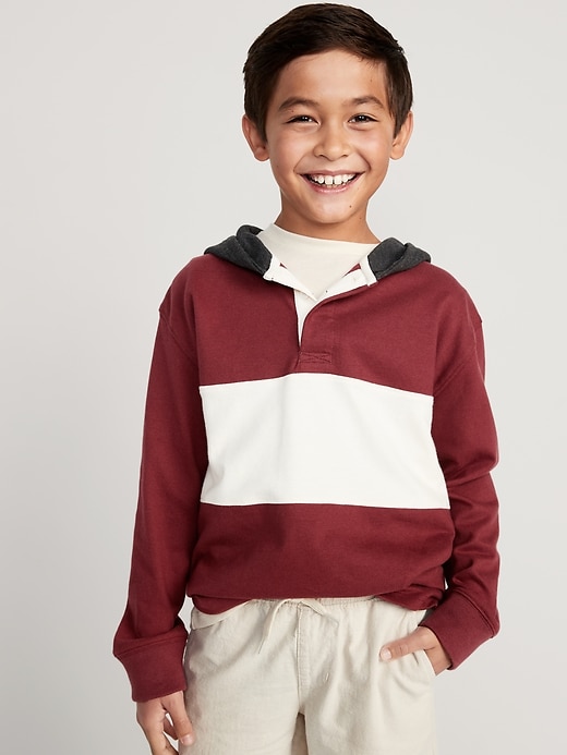 View large product image 1 of 3. Long-Sleeve Hooded Rugby Polo Shirt for Boys