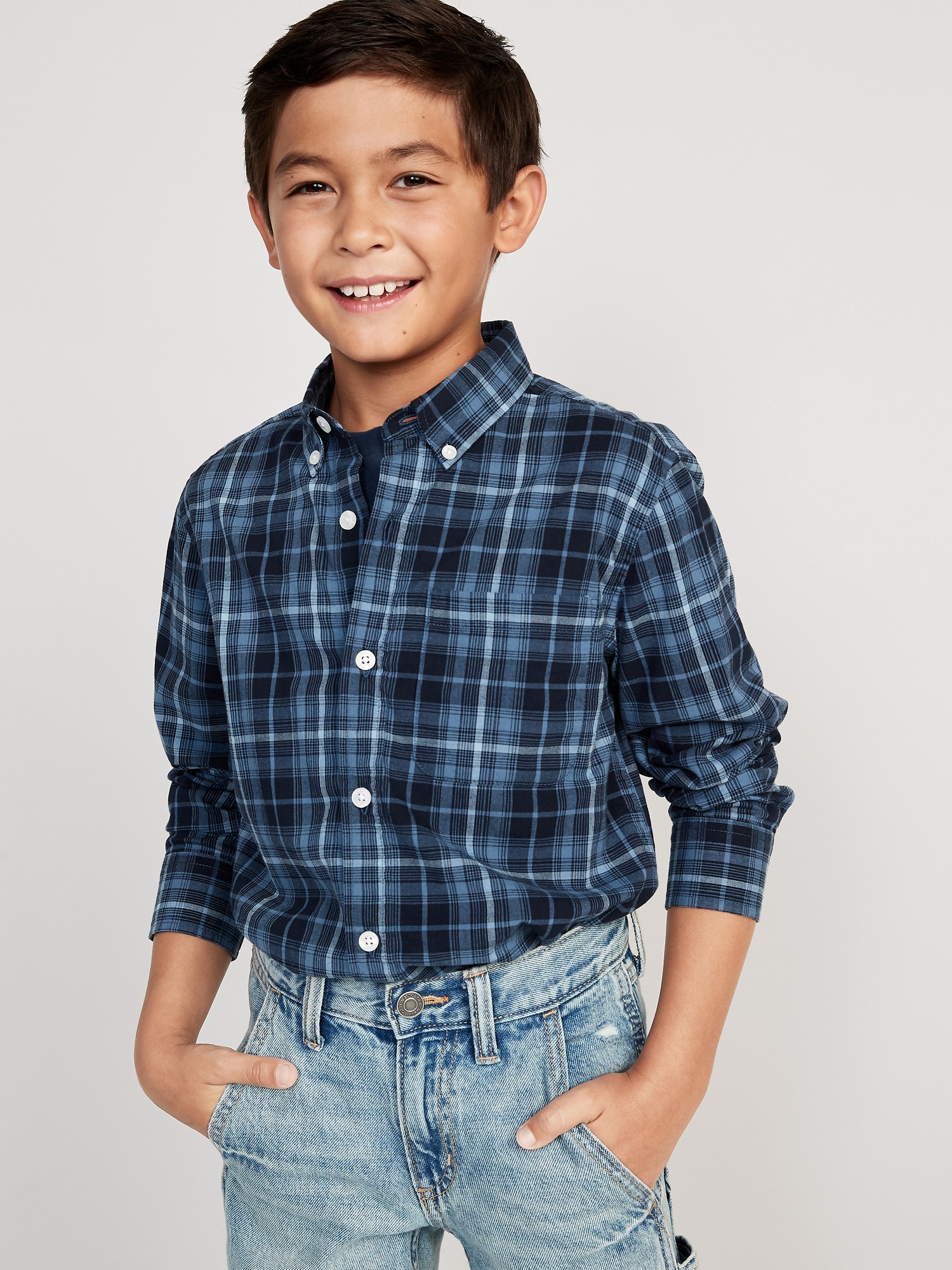 Patterned Poplin Built-In Flex Shirt for Boys
