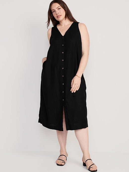 Sleeveless Button-Front Linen-Blend Maxi Shift Dress | Old Navy