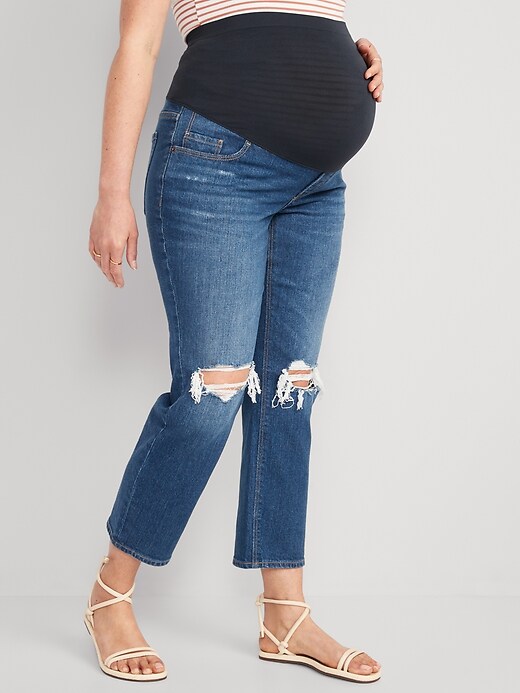 Image number 1 showing, Maternity Full Panel Ripped Boyfriend Jeans