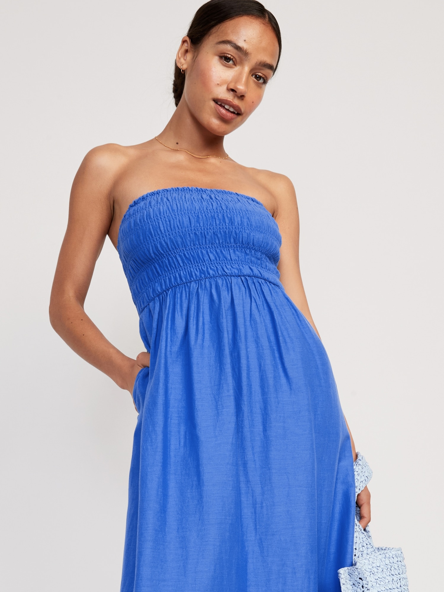 Fit & Flare Eyelet-Embroidered Smocked Maxi Cami Dress for Women