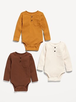 Unisex Long-Sleeve Henley Pocket Bodysuit for Baby