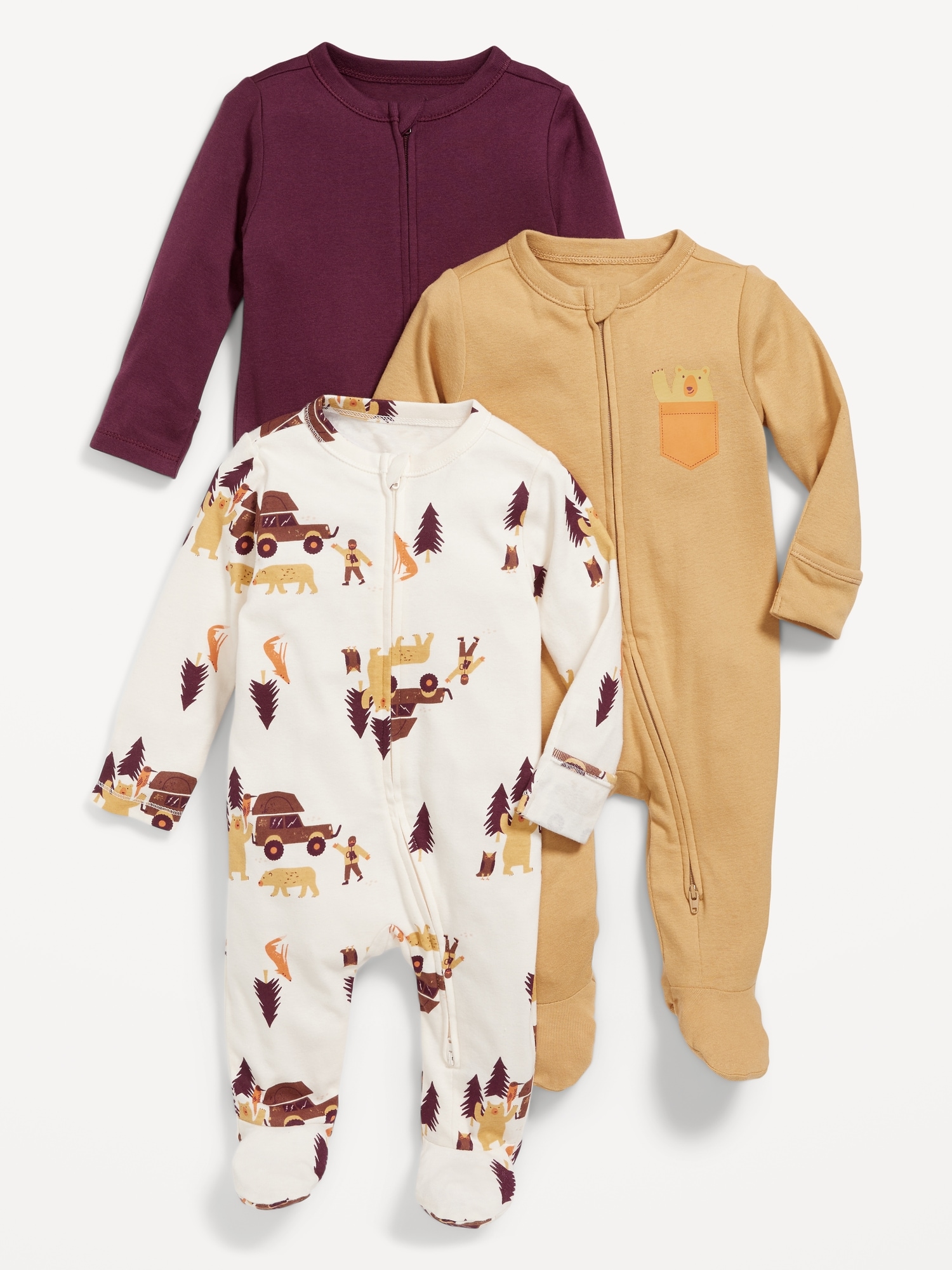 Oldnavy 3-Pack Unisex 2-Way-Zip Sleep & Play Footed One-Piece for Baby Hot Deal