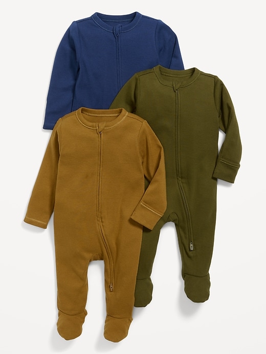 View large product image 1 of 3. 3-Pack Unisex 2-Way-Zip Sleep & Play Footed One-Piece for Baby