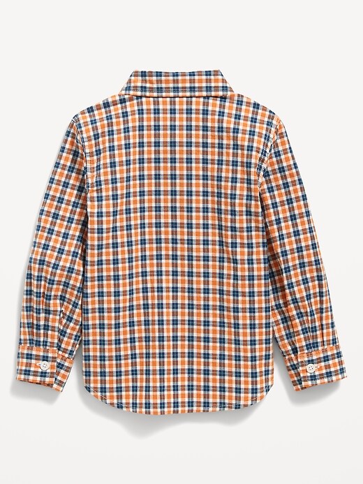 View large product image 2 of 2. Long-Sleeve Plaid Poplin Pocket Shirt for Toddler Boys