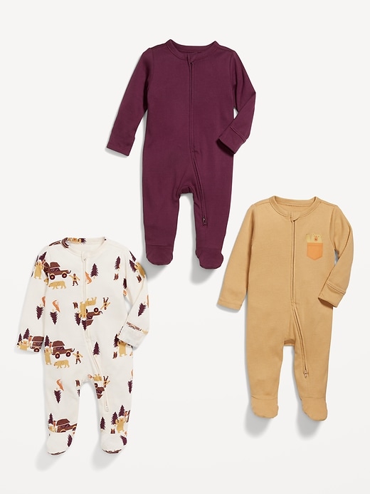 View large product image 2 of 2. 3-Pack Unisex 2-Way-Zip Sleep & Play Footed One-Piece for Baby