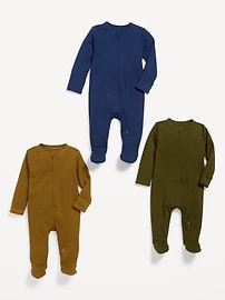 View large product image 3 of 3. 3-Pack Unisex 2-Way-Zip Sleep & Play Footed One-Piece for Baby