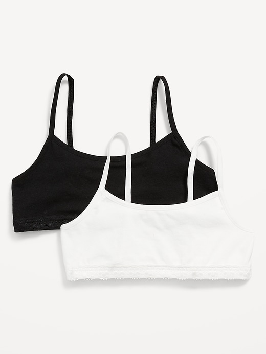 View large product image 1 of 1. Jersey-Knit Lace-Trim Cami Bra 2-Pack for Girls