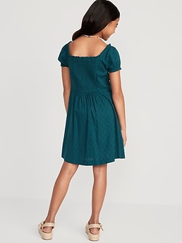 Puff-Sleeve Clip-Dot Fit & Flare Dress for Girls | Old Navy
