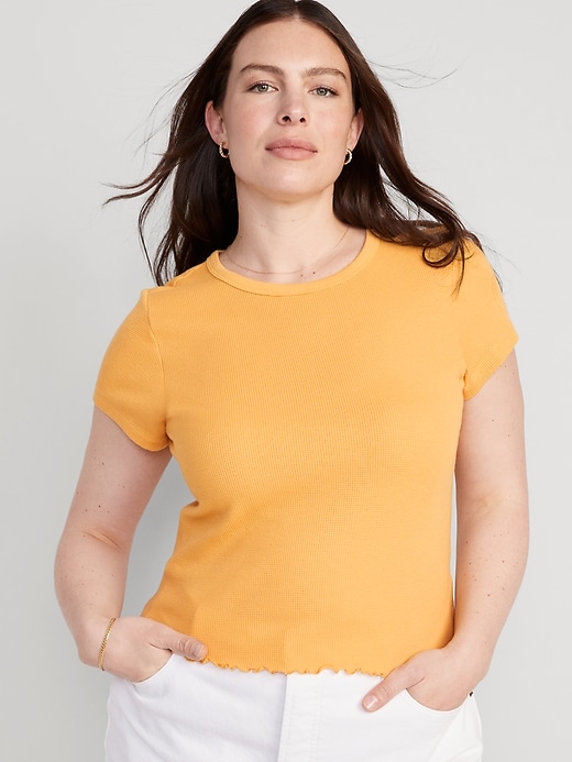 Image number 7 showing, Lettuce-Edge Thermal-Knit Crop T-Shirt