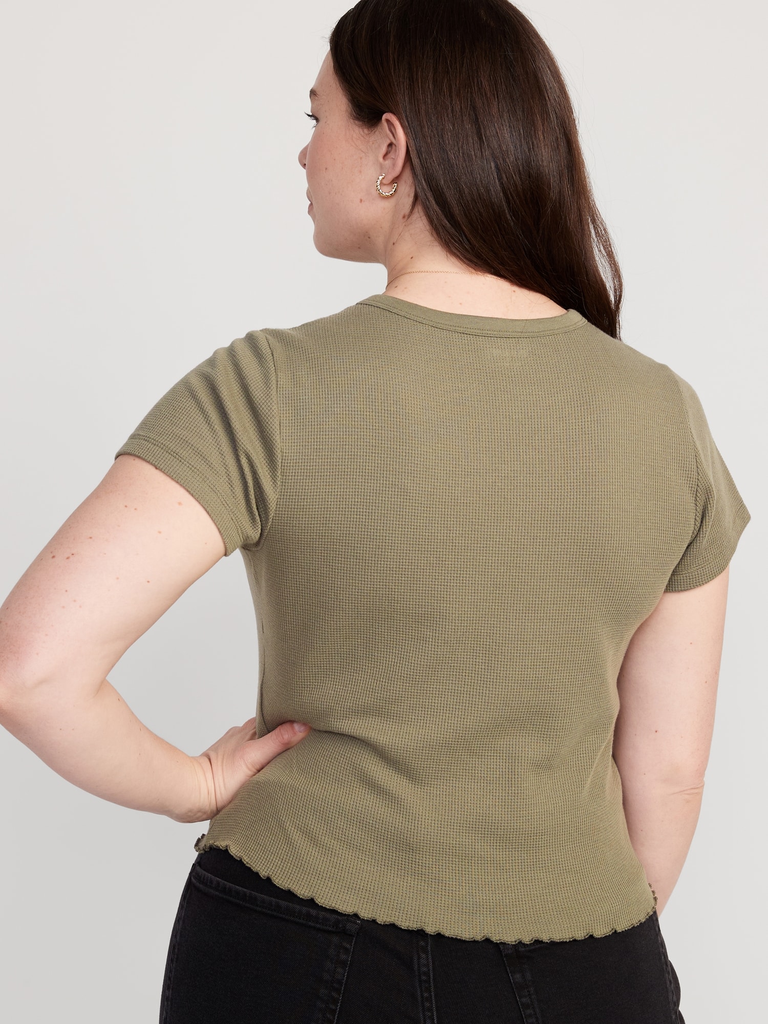 Lettuce-Edge Thermal-Knit Cropped T-Shirt for Women | Old Navy