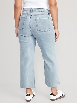 Extra High-Waisted Cropped Cut-Off Wide-Leg Jeans for Women