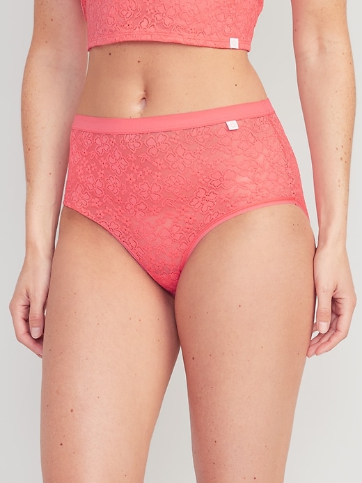 View large product image 1 of 8. High-Waisted Lace Bikini Underwear