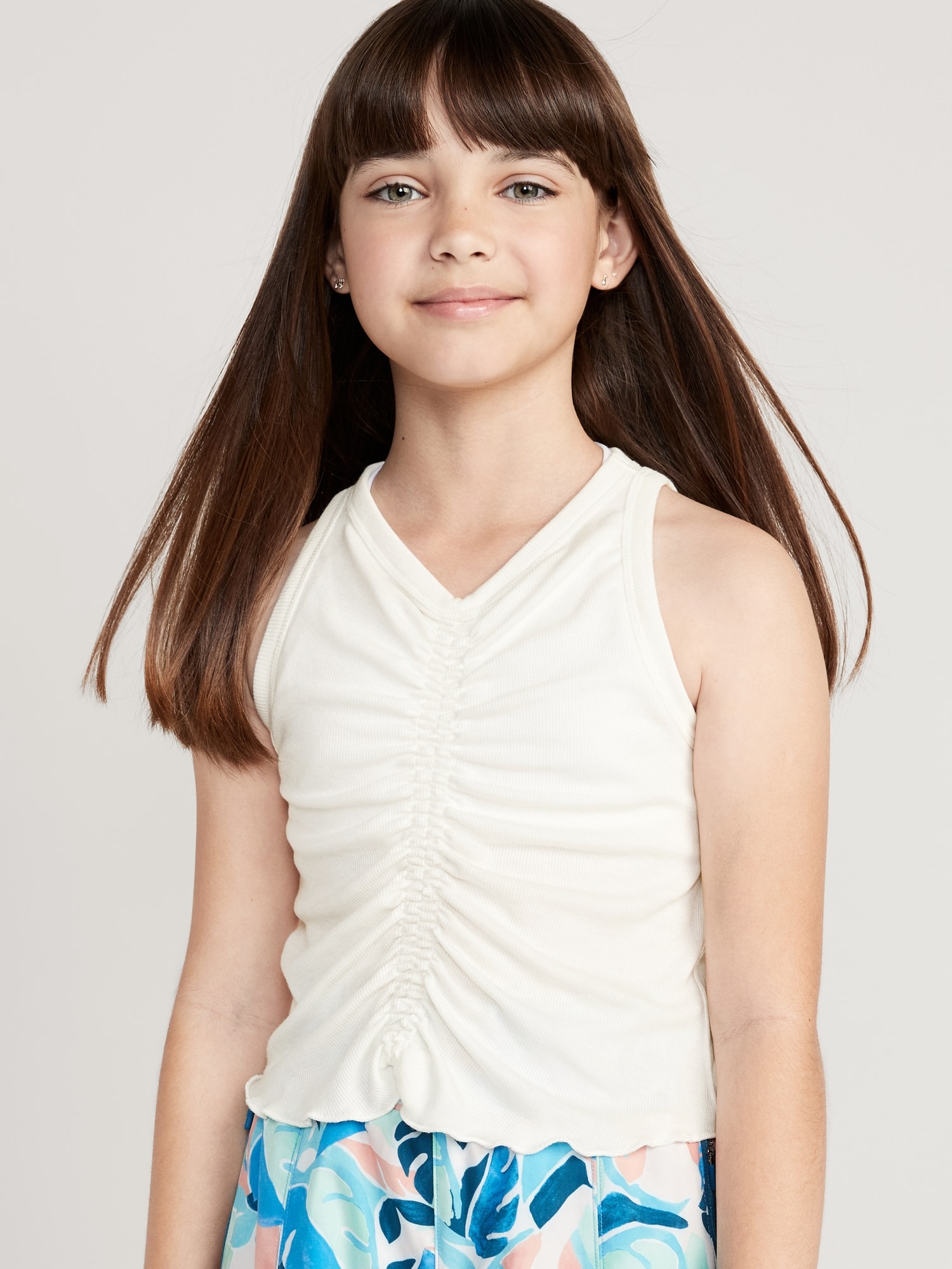 Old Navy UltraLite Ruched Cropped Tank Top for Girls white. 1