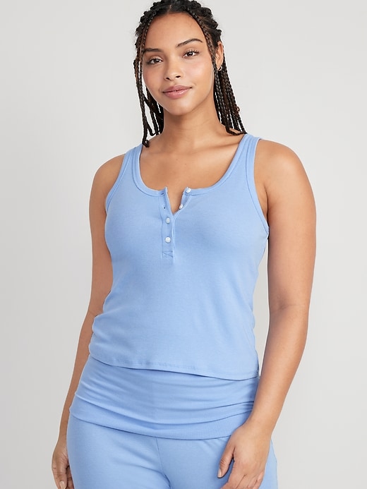 Image number 5 showing, UltraLite Rib-Knit Henley Lounge Tank Top