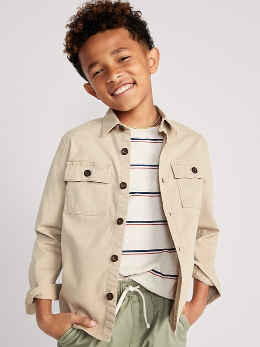 View large product image 1 of 2. Long-Sleeve Utility Pocket Twill Shirt for Boys