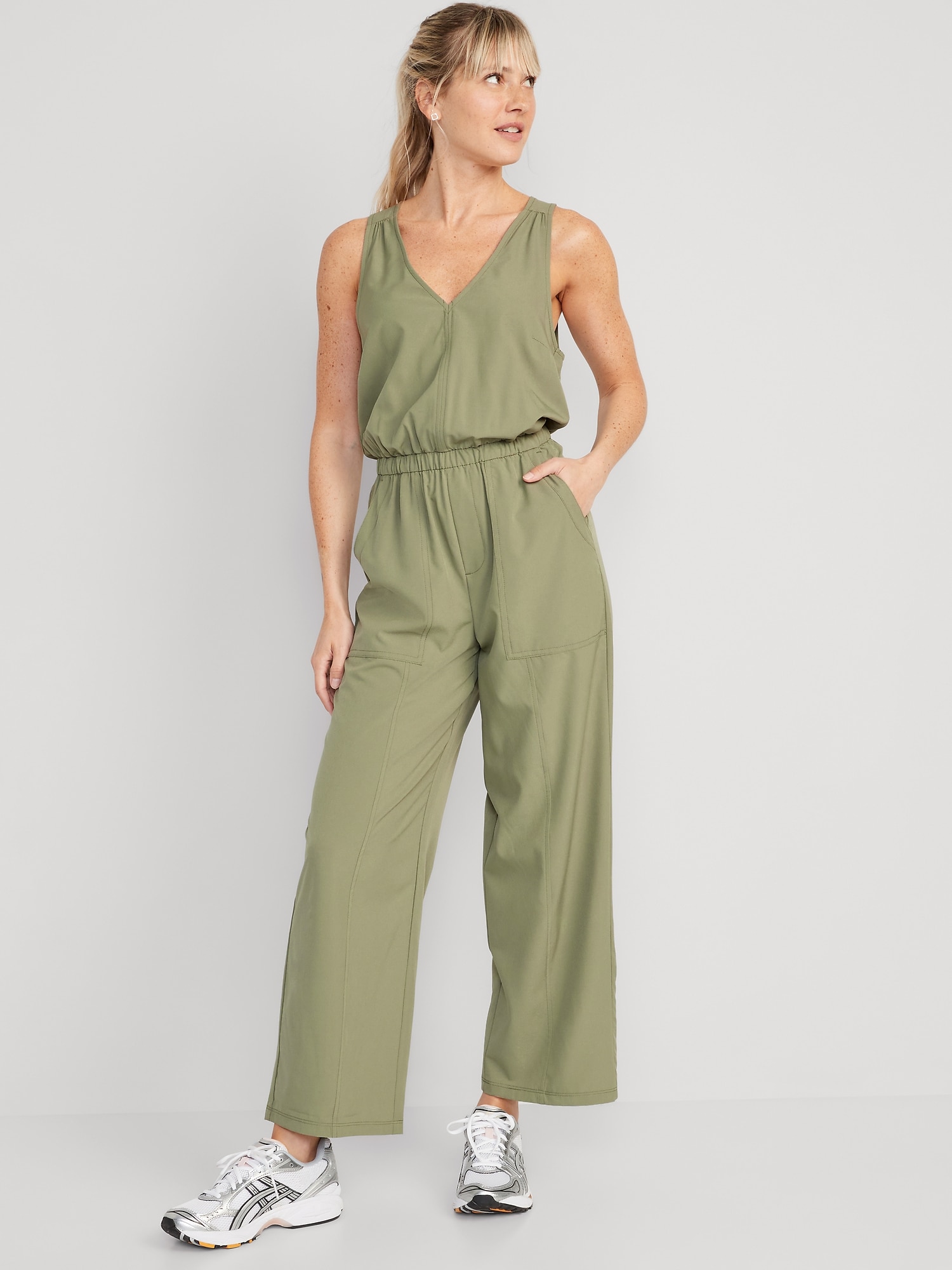 Old Navy - Sleeveless Double-Strap Ankle-Length Jumpsuit for Women green