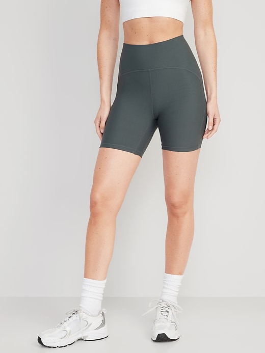 Image number 1 showing, Extra High-Waisted PowerLite Lycra® ADAPTIV Biker Shorts -- 6-inch inseam