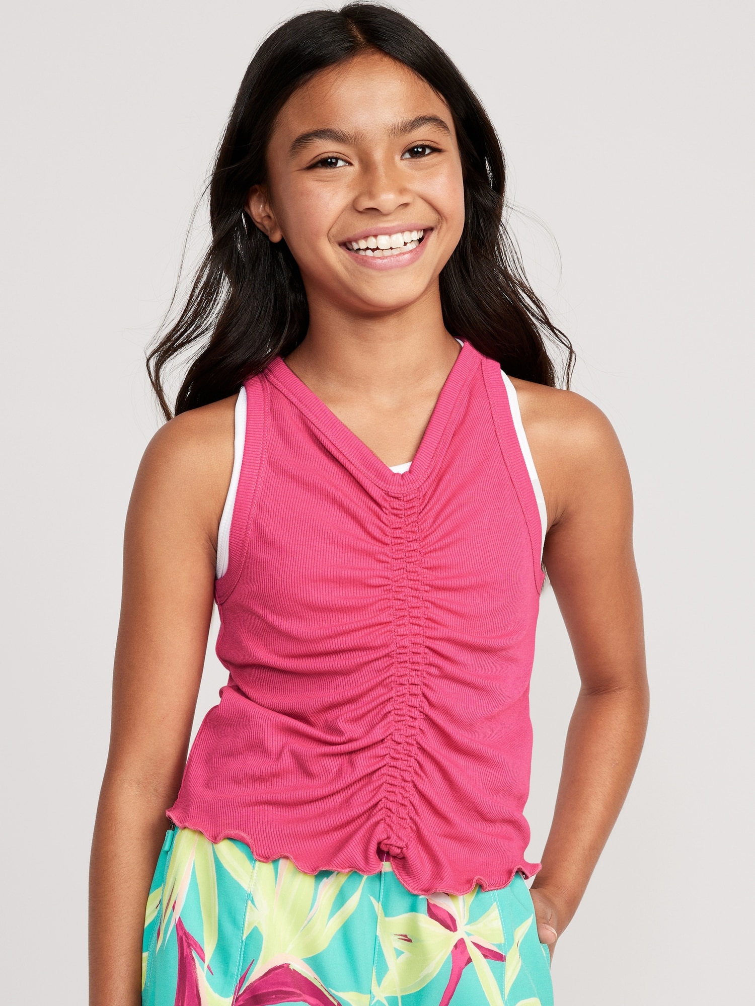 Old Navy UltraLite Ruched Cropped Tank Top for Girls pink. 1