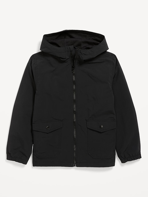 View large product image 2 of 3. Gender-Neutral Water-Resistant Hooded Zip Utility Jacket for Kids