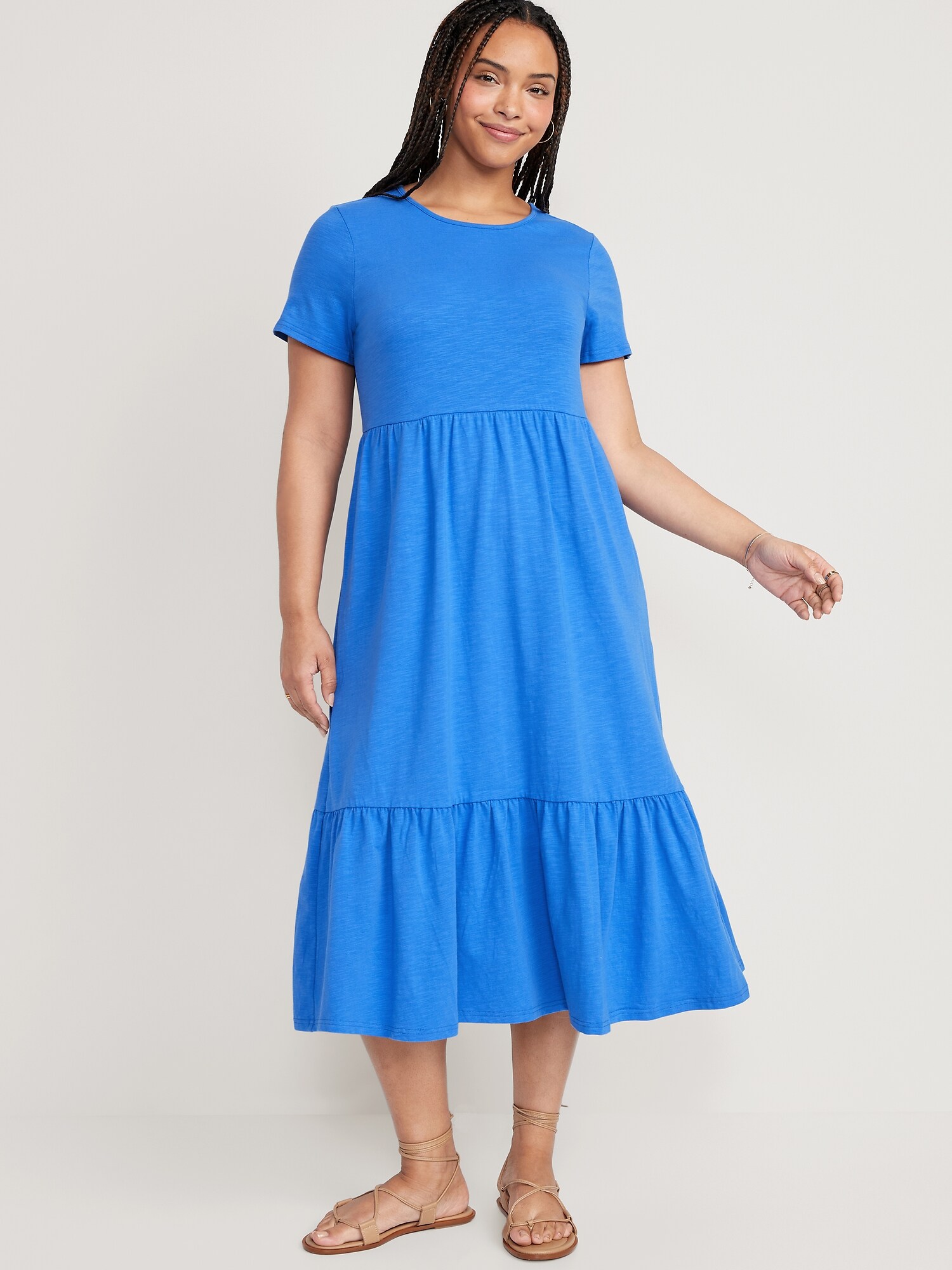 Short-Sleeve Tiered Midi Dress | Old Navy