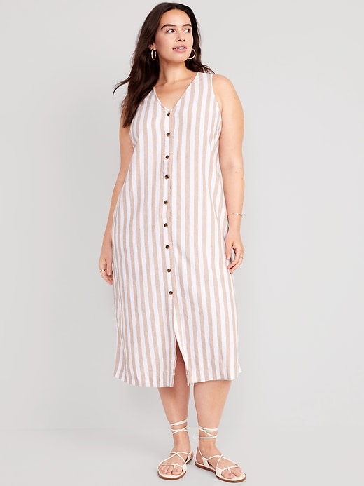 Image number 4 showing, Sleeveless Button-Front Linen-Blend Midi Dress