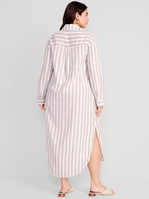 Image number 5 showing, Long-Sleeve Linen-Blend Shirt Dress