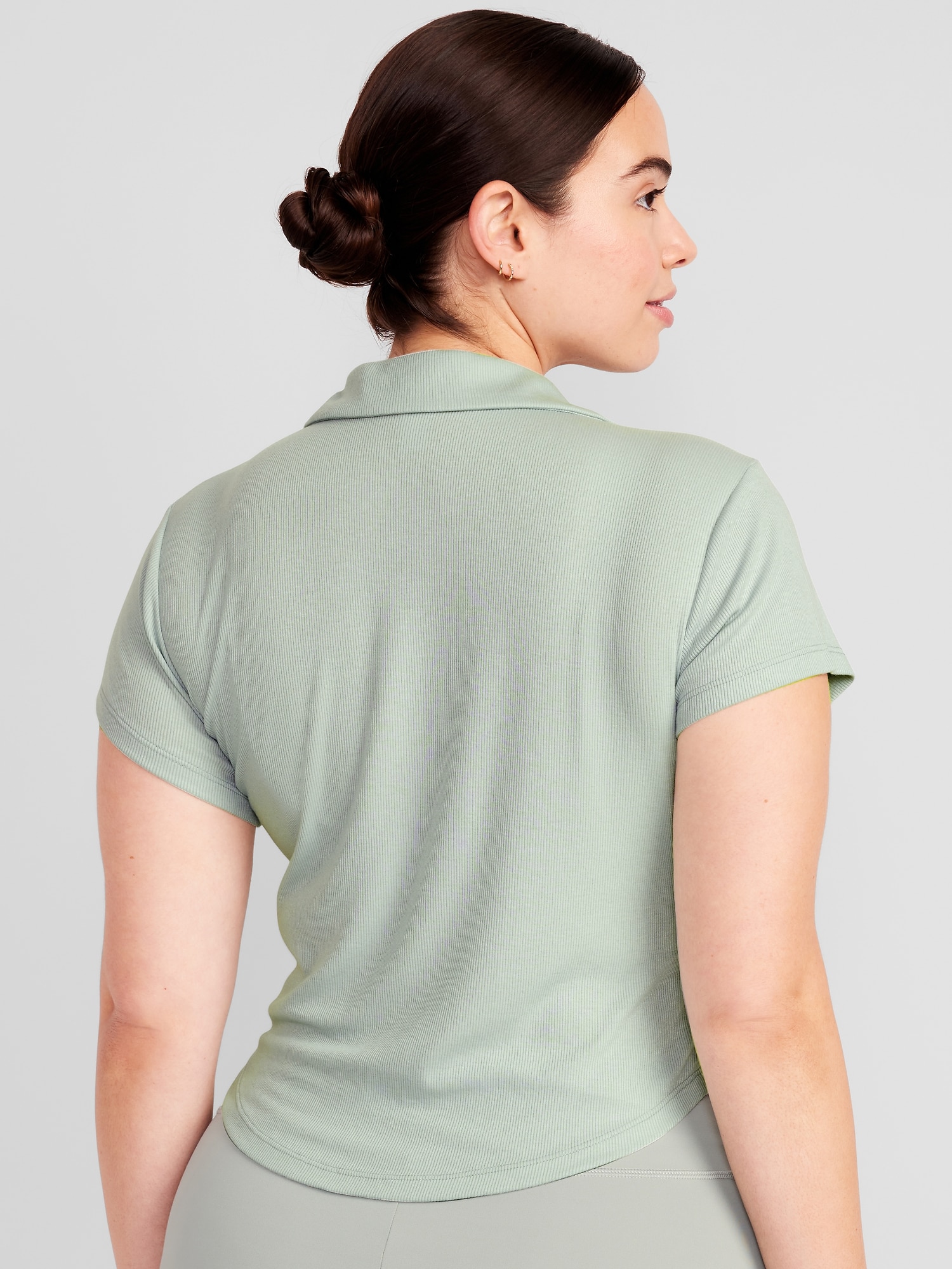 RIBBED KNIT POLO - Sea green