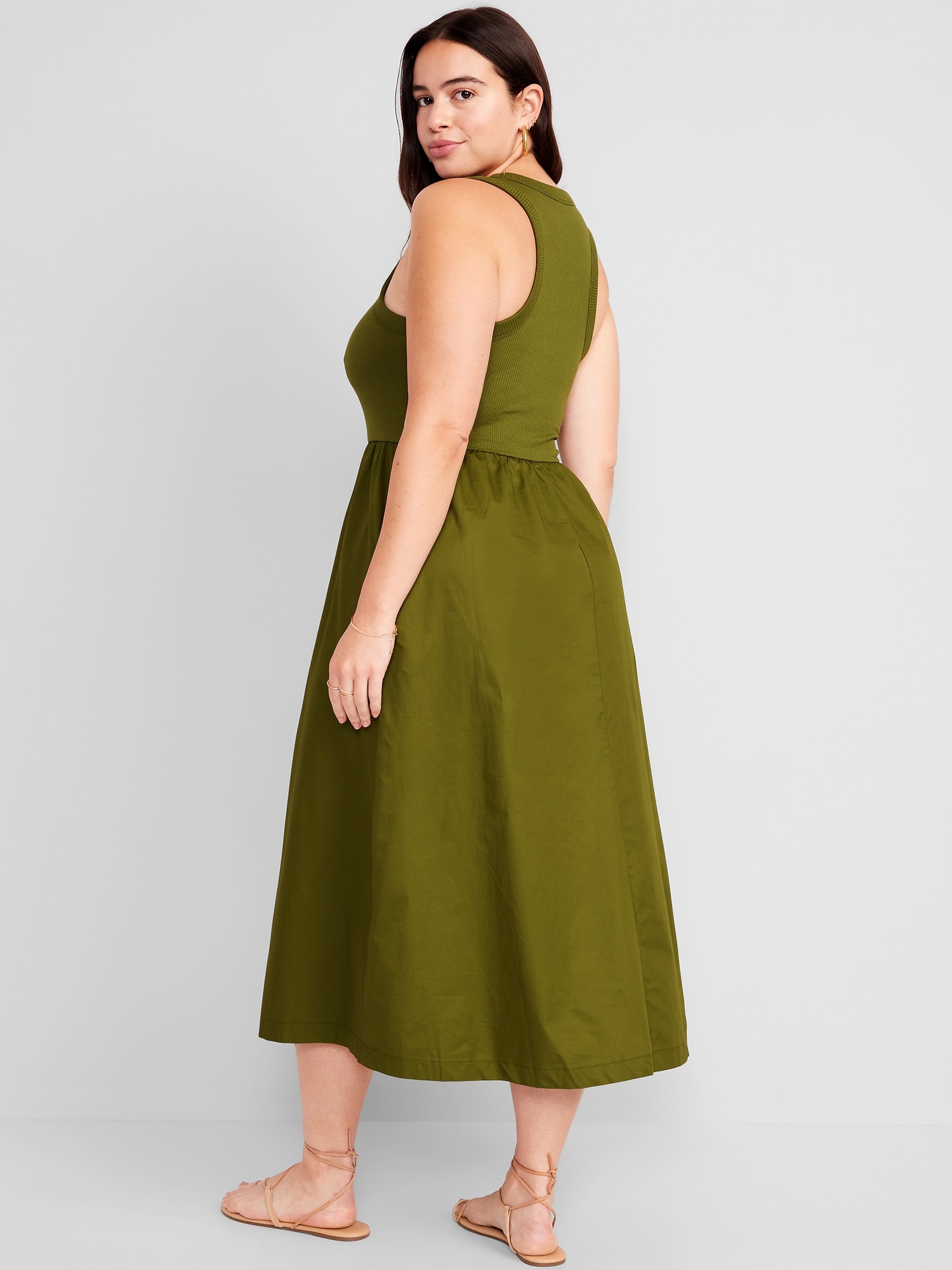 Fit & Flare High-Neck Combination Midi Dress for Women | Old Navy