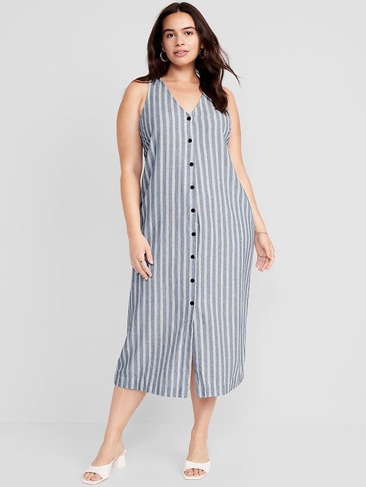 Image number 4 showing, Sleeveless Linen-Blend Button-Front Midi Shift Dress