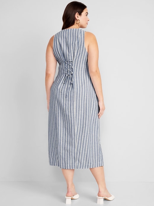 Image number 5 showing, Sleeveless Linen-Blend Button-Front Midi Shift Dress