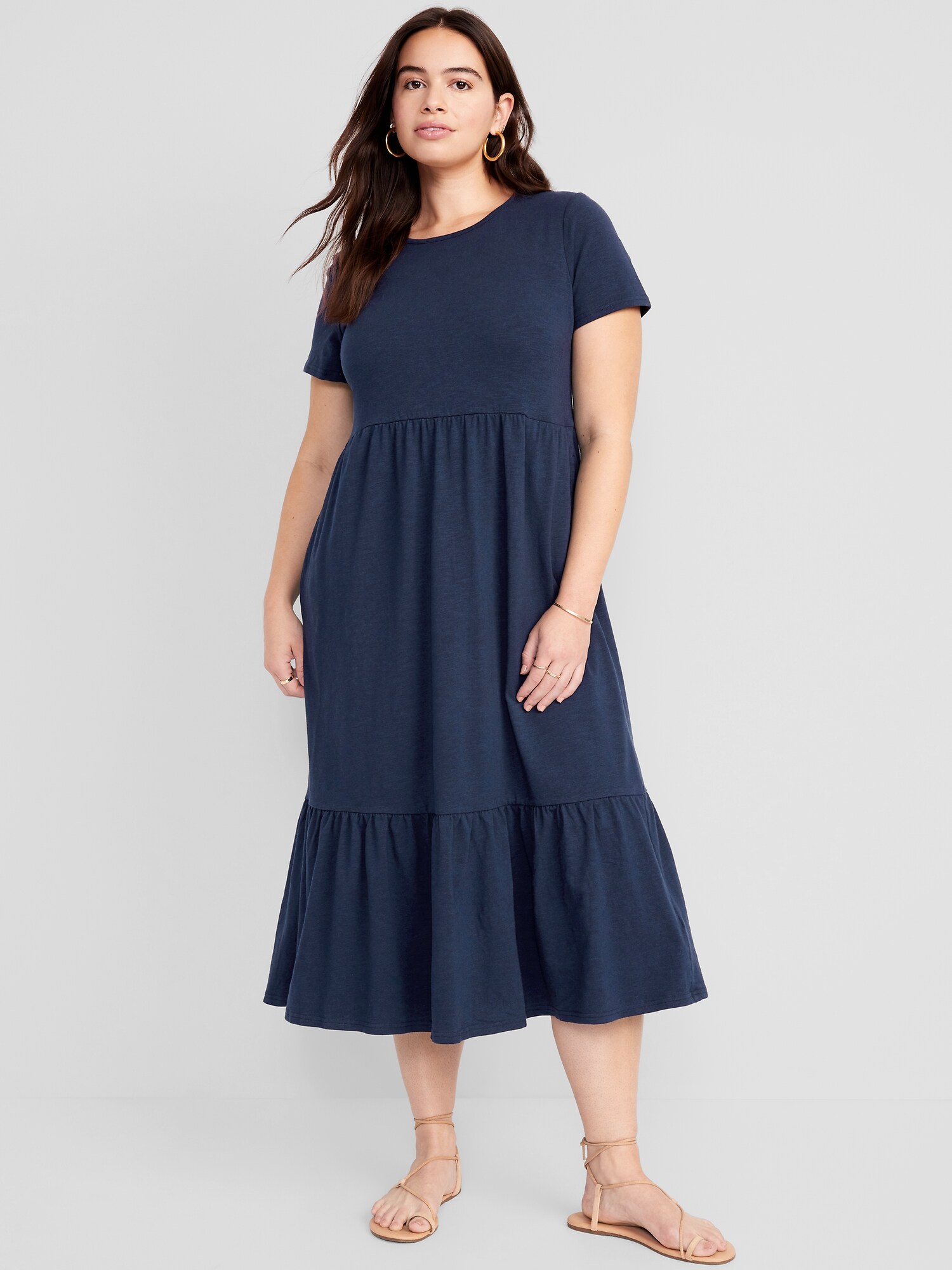 Short-Sleeve Tiered Midi Dress | Old Navy