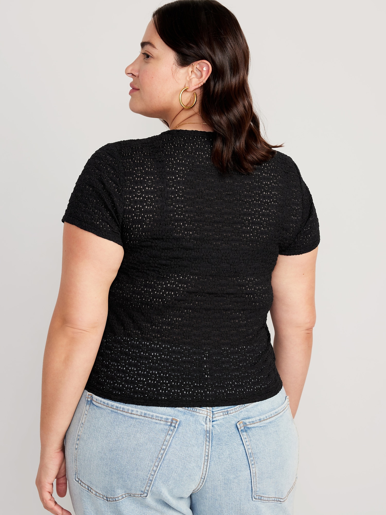 Fitted Short-Sleeve Lace Top for Women | Old Navy