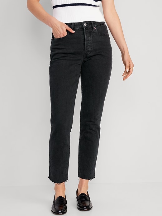 Image number 1 showing, High-Waisted OG Straight Black Cutoff Jeans