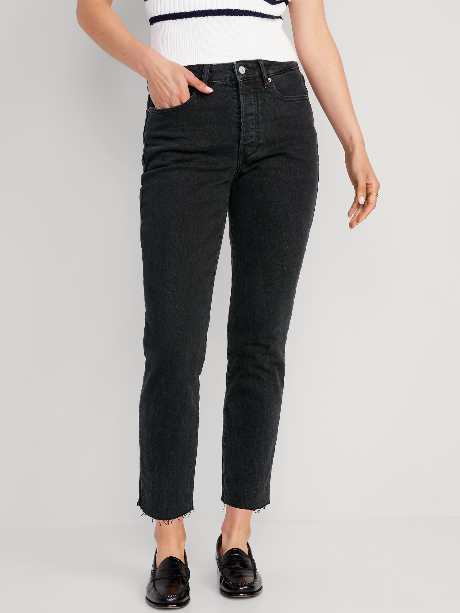 Old Navy High-Waisted OG Straight Black Cutoff Jeans for Women black. 1
