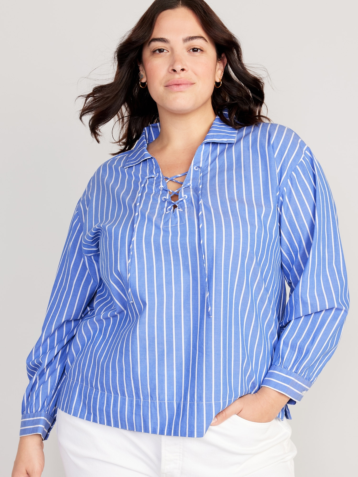 Long-Sleeve Tie-Front Notch Collar Shirt for Women | Old Navy
