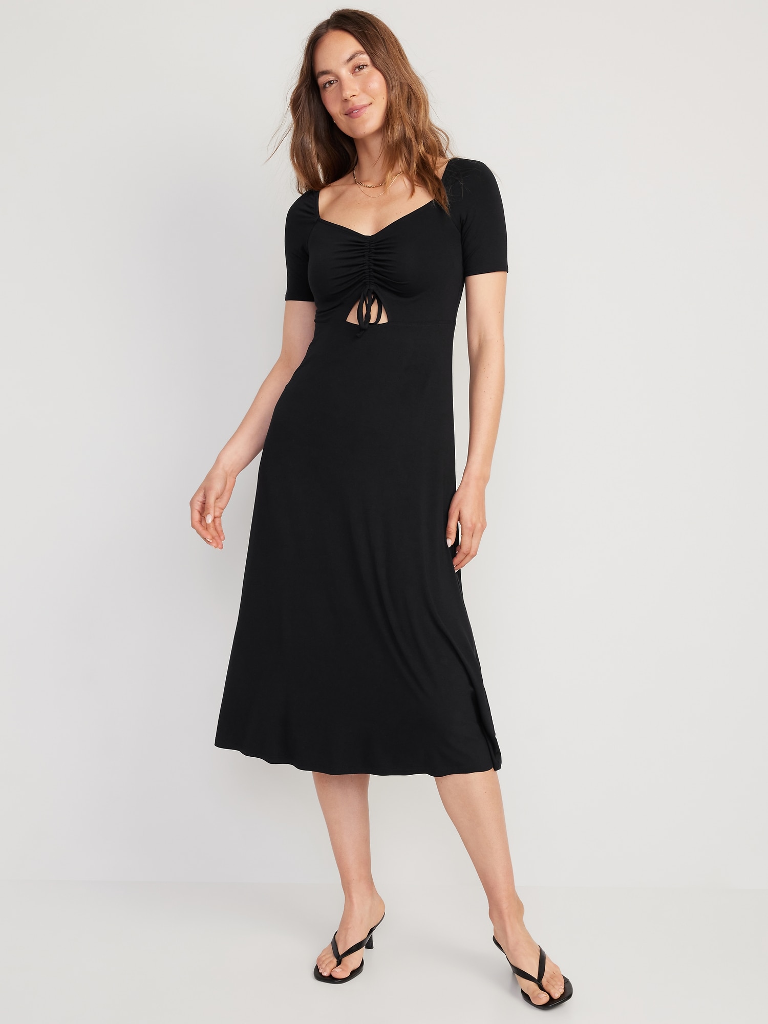 Fit & Flare Cutout-Front Midi Dress | Old Navy