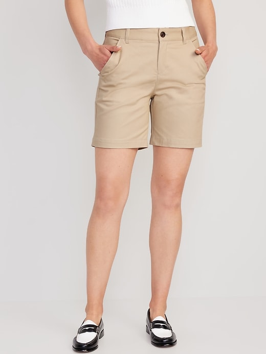 Image number 1 showing, High-Waisted Uniform Bermuda Shorts -- 7-inch inseam